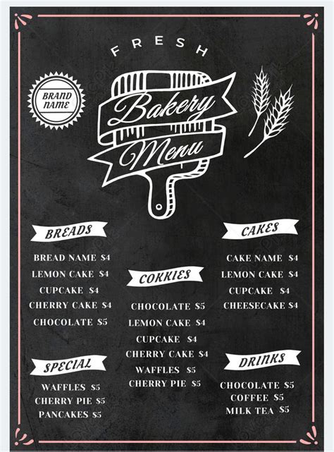 Baking Menu Retro Style Black And White Line Drawing Template Template