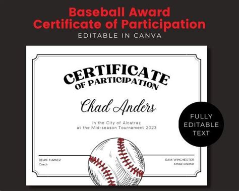 Baseball Awards Printable Baseball Team Certificate Bundle Editable