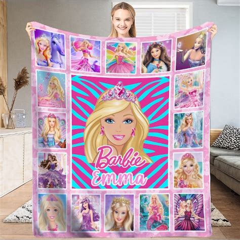 Custom Barbie Fleece Blanket Barbie On A Pink And White Etsy