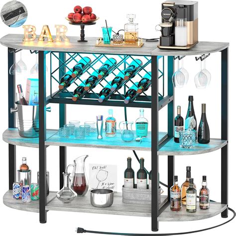 Unikito Tier Metal Coffee Bar Cabinet With Outlet And Led Light