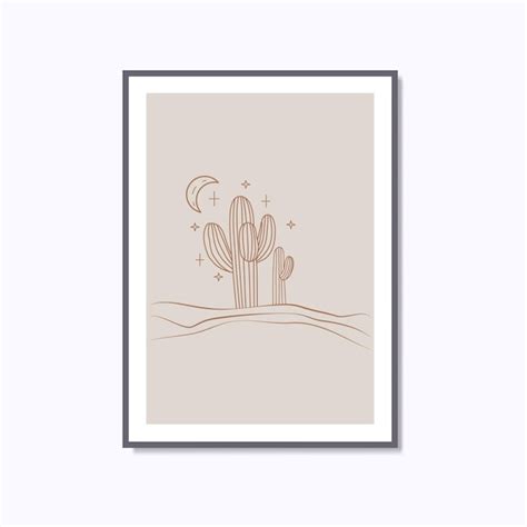 Póster de arte de pared retro vintage de cactus y luna del desierto