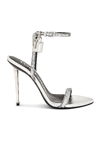 TOM FORD Padlock Pointy Naked 105 Sandal In Silver Glitter FWRD