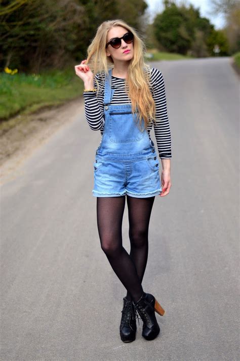 Overalls With Shorts Black Tights Stripped Long Sleeve Winter Fall