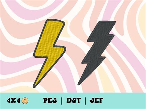 Retro Thunderbolt Set Embroidery File Lightning Bolt Pes Trendy Machine Embroidery Design