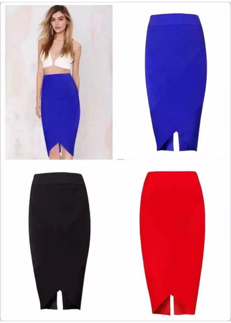 Sexy Fashion Red Black Blue Bandage Pencil Skirt Elastic Knee Length