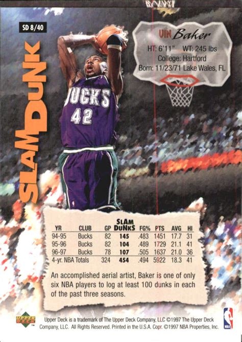 Upper Deck Nestle Slam Dunk Vin Baker Nm Mt Card Shack