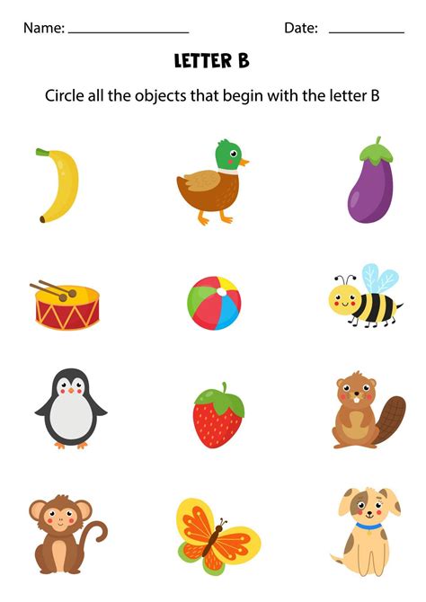 Letter Recognition For Kids Circle All Objects That Start With B