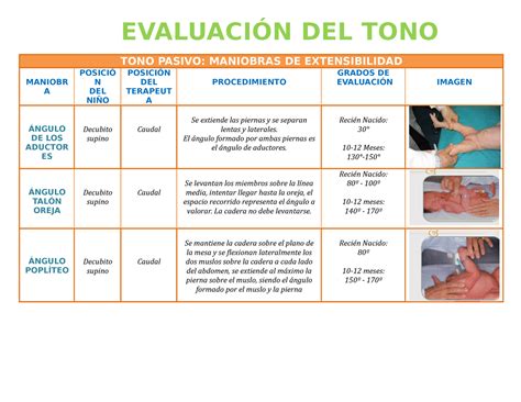 Evaluacion DEL TONO Muscular Cuadro Resumen TONO PASIVO MANIOBRAS