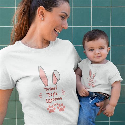 Set Tricou Mama Si Body Bebelus Joystos 100 Bumbac Alb Marime