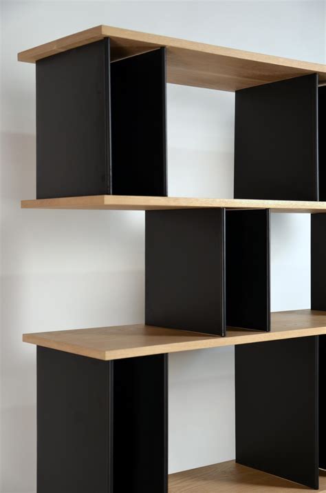 Tall Horizontale Black Steel And Oak Shelving Unit By Design Frères For Sale At 1stdibs