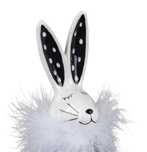 Deko Hase Schwarz Weiss Mit Federn Osterhase Gartenfigur Osterdeko