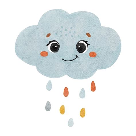 Premium Vector | Cute cloud watercolor happy cloud vector summer cloud ...