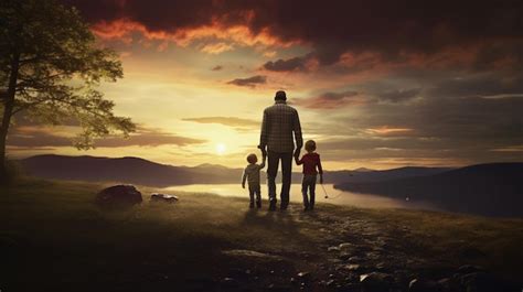 Premium Photo A Father And Son Holding Hands In Front Of A Sunset