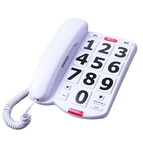 White Corded Big Button Landline Phones For Seniors Home Single Line Easy To Read Desk