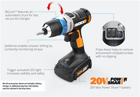 Cordless Drills WORX WX178 20V Max AI 2Ah Li Ion Cordless Drill Driver