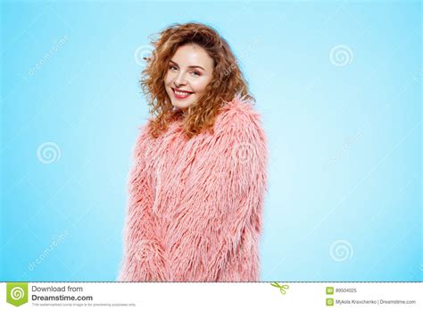 Close Up Portrait Of Cheerful Smiling Beautiful Brunette Curly Girl In