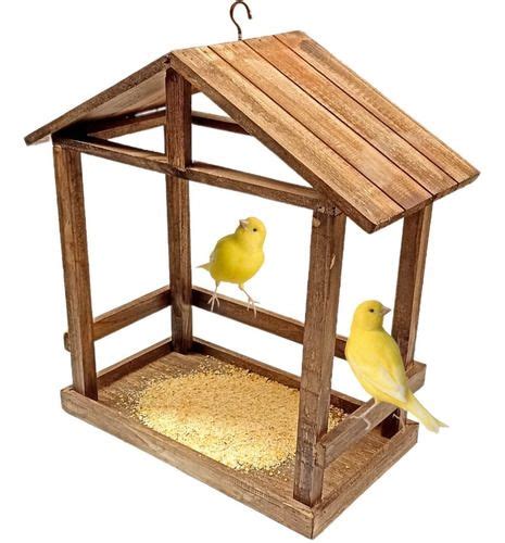 Comedouro Casinha De Passarinho Madeira Pinus Resistente Wooden Bird