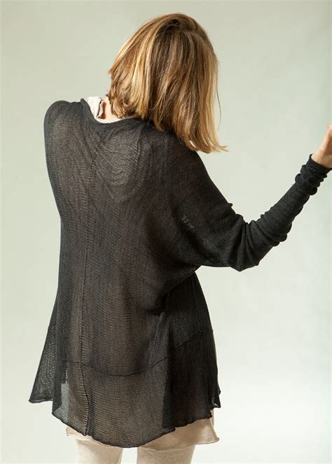 Black Sheer Knitted Cardigan Hand Knit Organic Bamboo Top Etsy