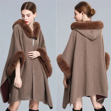 Poncho En Fausse Fourrure Pour Femme Veste Manches Chauve Souris Cape