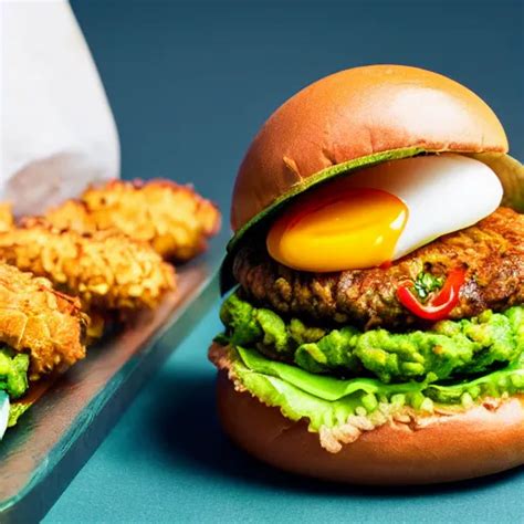 Juicy Vegan Hamburger With Guacamole Topping And Stable Diffusion