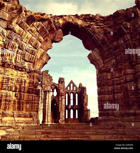 Whitby Abbey Archway Stock Photo Alamy