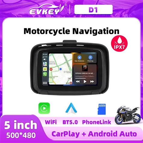 EVKEY 5 Inch Portable Motorcycle Apple CarPlay Display GPS IPX7