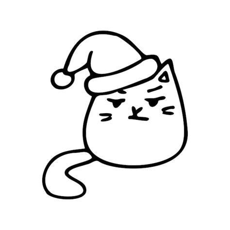 Premium Vector | Doodle illustration of a cat in a santa hat