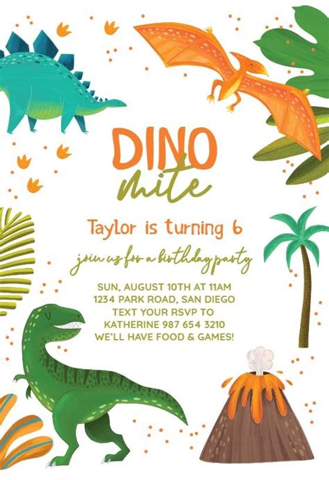 Colorful Dino Party Birthday Invitation Template Greetings Island