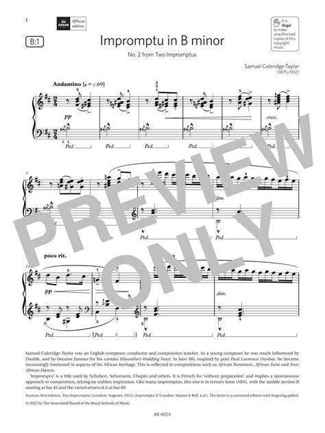 Impromptu In B Minor Grade List B From The Abrsm Piano Syllabus