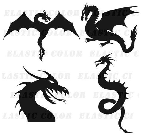 Dragon Svg Silhouette Clipart Pack Dragon Clip Art Digital Download Svg ...