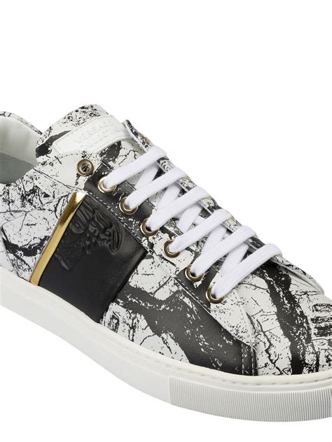 Trainers Versace Collection Marble Effect White Leather Sneakers