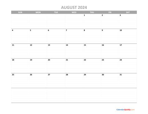 August Calendar 2024 Printable | Calendar Quickly