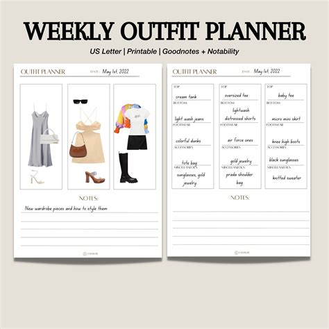 Weekly Digital Vertical Outfit Planner Templates For Goodnotes 5