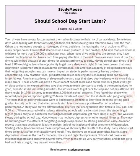 Should School Day Start Later Free Essay Example