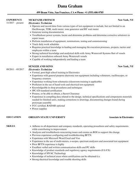 Electronics Technician Resume Samples Velvet Jobs