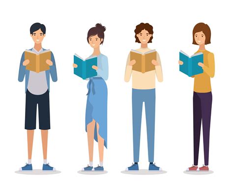 Group Of Students Reading Books 2111685 Vector Art At Vecteezy