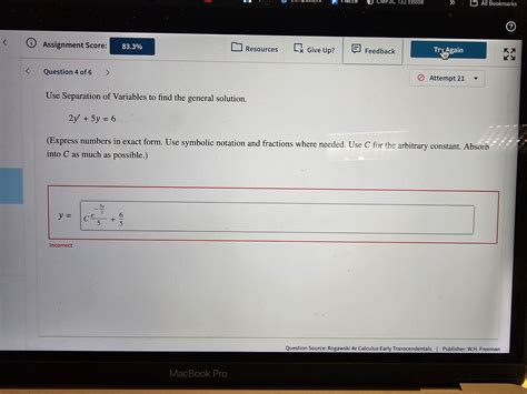 Solved Use Separation Of Variables To Find The General Chegg