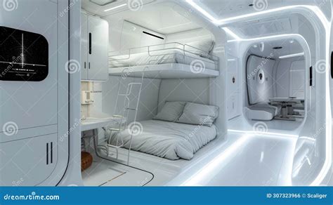 Modern Room With Bed And Kitchen Area In Spaceship Interior Design Of