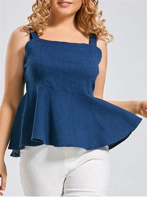 Ad Denim Plus Size Peplum Tank Top Denim Blue Material Cotton Blends Material Type Plus