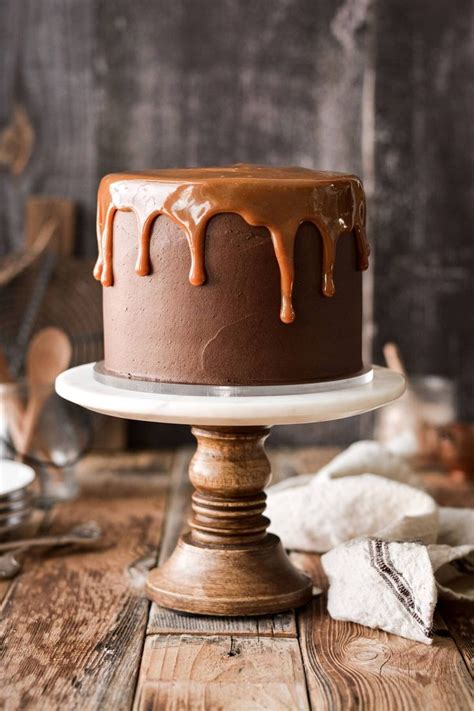 High Altitude Chocolate Caramel Toffee Cake With Caramel Drip Curly