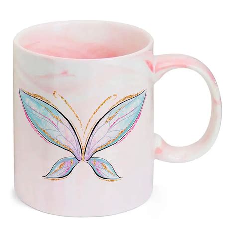 Caneca Marmorizada Rosa Borboleta Azul Luxuosa Móvel de Cozinha