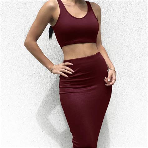 Fashion Womens Solid O Neck Vest Tank Sexy Sleeveless Bodycon Sets