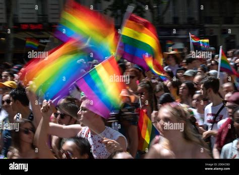 People Gather In The Streets Of Paris To Celebrate The Annual Gay Pride Parade Marche Des