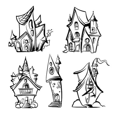 Premium Vector | Fantasy housesmysterious mystical fairytale houses hut ...