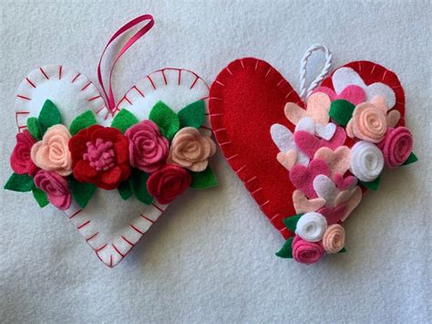 Valentines Felt Heart Ornament Valentines Day Ready To Ship Mantle