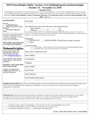 Fillable Online 2008 FutureHeights Online Auction Donation Form Fax