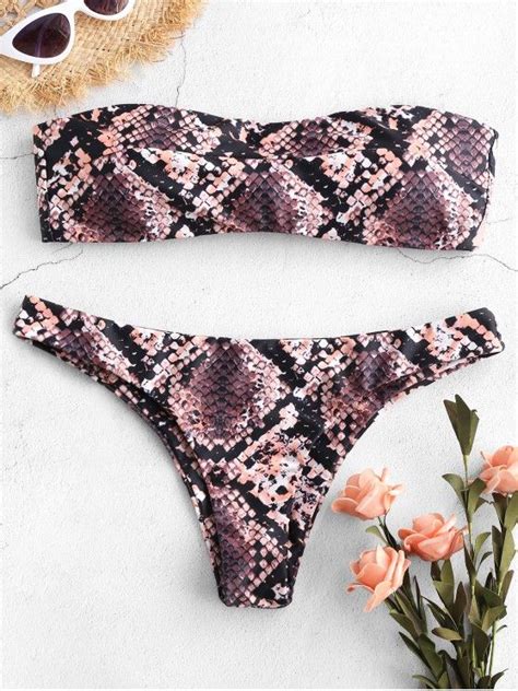 POPULAR 2019 ZAFUL Bandeau Snake Print Tied Bikini Set In MULTI L ZAFUL