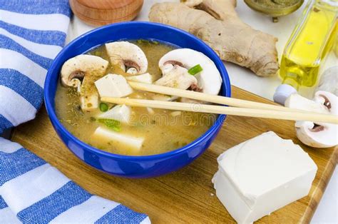 Vegetarian Miso Soup With Tofu And Mushrooms Stock Image Image Of