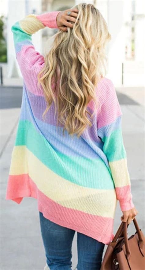 Cute Spring Outfit Ideas For Teens Girls Women Pastel Rainbow Knitted