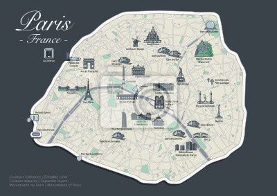 Plan Touristique Paris Monuments France Set 3 Papier Peint